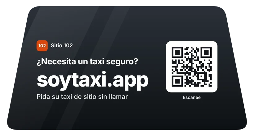 Medallón del taxi del Sitio 102: ¿necesita un taxi seguro? soytaxi.app, pida su taxi de sitio sin llamar, con código QR.